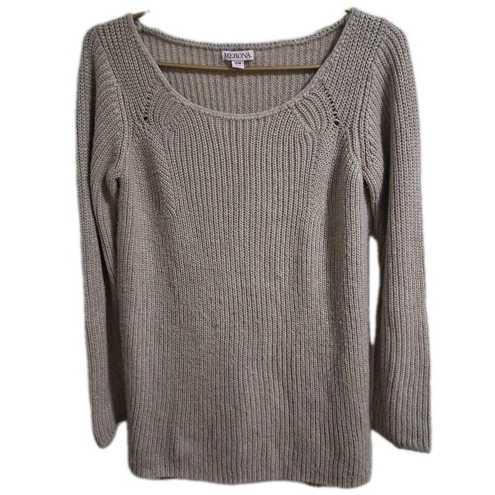 Merona Women’s Pullover Sweater Medium Beige Round Neck